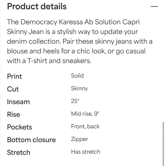 NWT Democracy Karessa Ab Solution Olive Capri Skinny Jean - size 2 - Picture 5 of 8